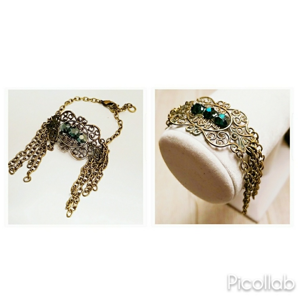 Brass Filigree Drop Chain Bracelet - Picture 4 of 4